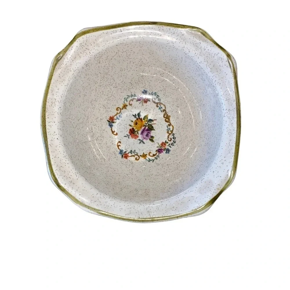 Vintage California pottery needlepoint Floral Lazy Susan appetizer serving dish